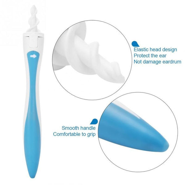 Silicone earwax remover kit displayed with all 16 soft replacement tips.