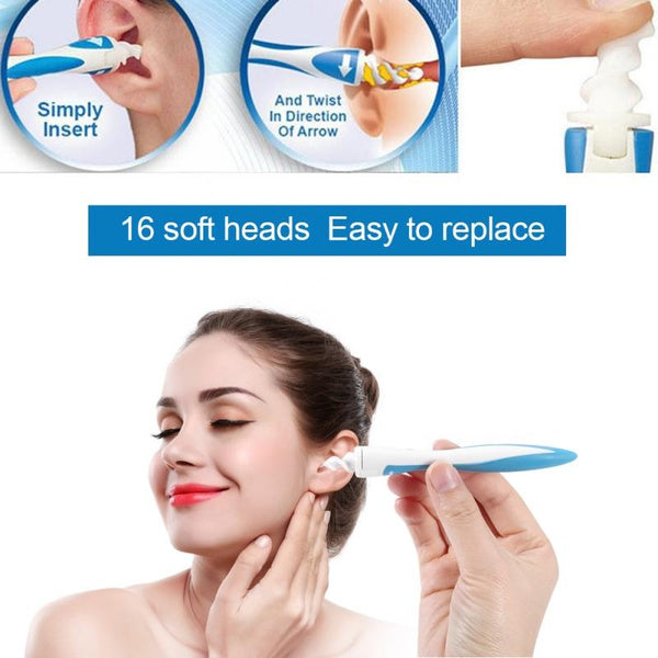 Close-up of the silicone earwax remover handle and its soft, spiral tips.