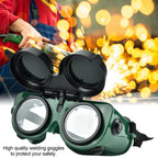 Protective dark green welding goggles, ideal for industrial eye safety and comfort.