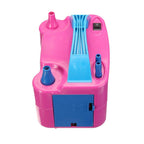 Front view of the electric balloon blower pump, highlighting its rose-red color.