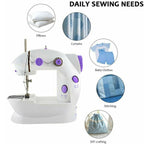 Compact mini sewing machine with easy-to-load bobbin for small repairs.