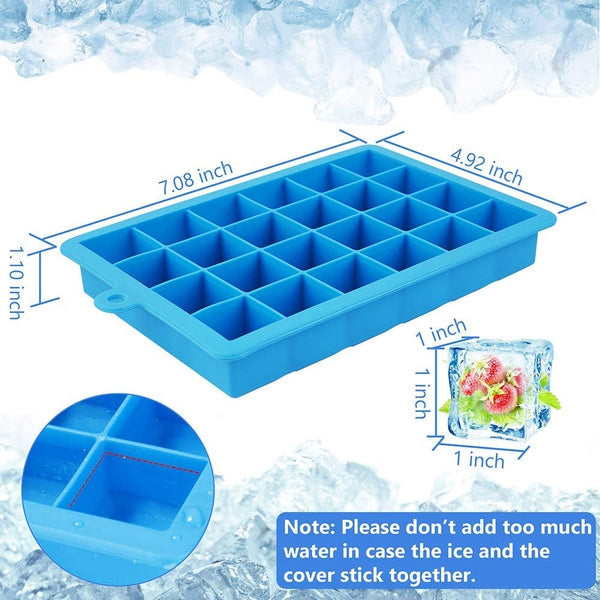 Top view of a 24-cavity silicone ice cube tray, ready to fill.
