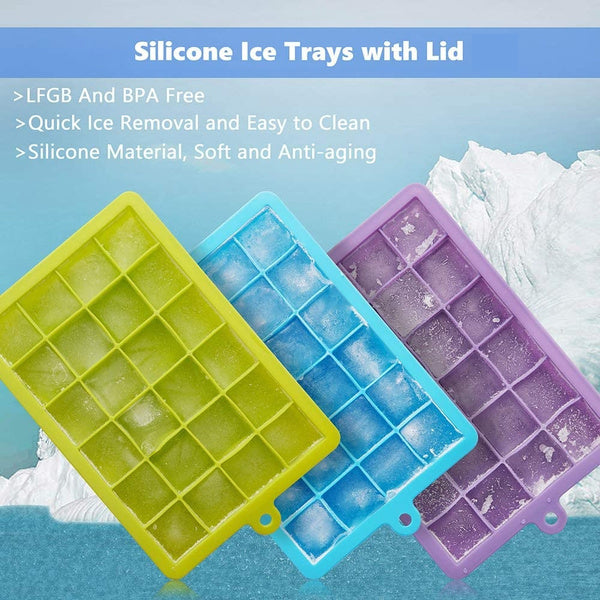 Close-up of a vibrant multicolor silicone ice cube tray.