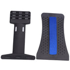 Durable black and blue ABS plastic multi-level back stretcher device ready for use.