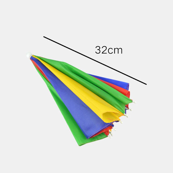 Lightweight umbrella hat shielding from both sun glare and light rain.