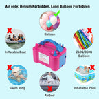 The electric balloon pump inflating two balloons simultaneously with its dual nozzles.