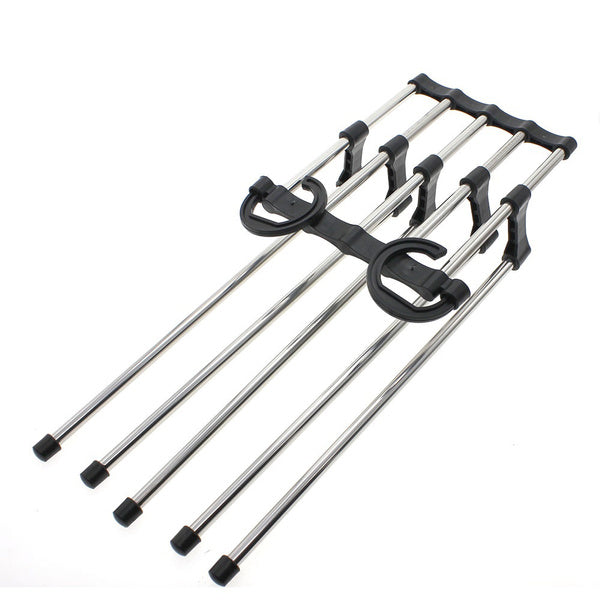 Multiple Organivo trouser hanger organizers stacked for maximum wardrobe organization.