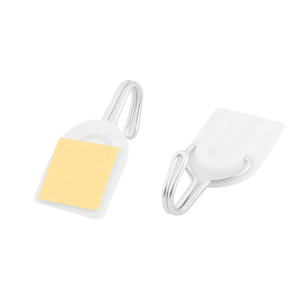White self-adhesive hook with 180-degree rotation feature.