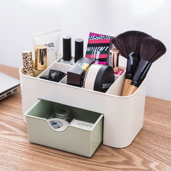 Multi-functional cosmetic storage box with a cute girl design, ideal for vanity organization.
