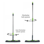 Detailed shot of the multi-color microfiber flat mop, emphasizing its ability to trap dust and dirt.