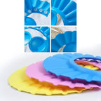 Soft protective bath cap for children, effectively shielding eyes and ears from water.