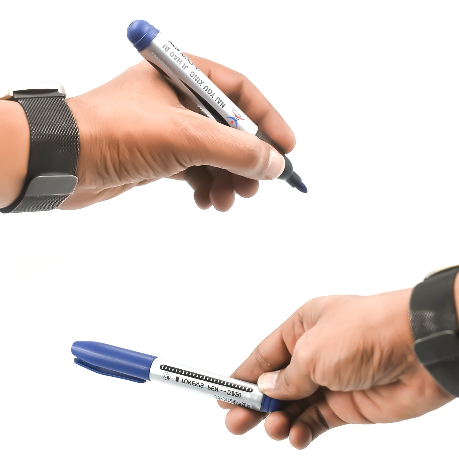 InkGlow blue permanent markers displayed, essential for teaching and studies.
