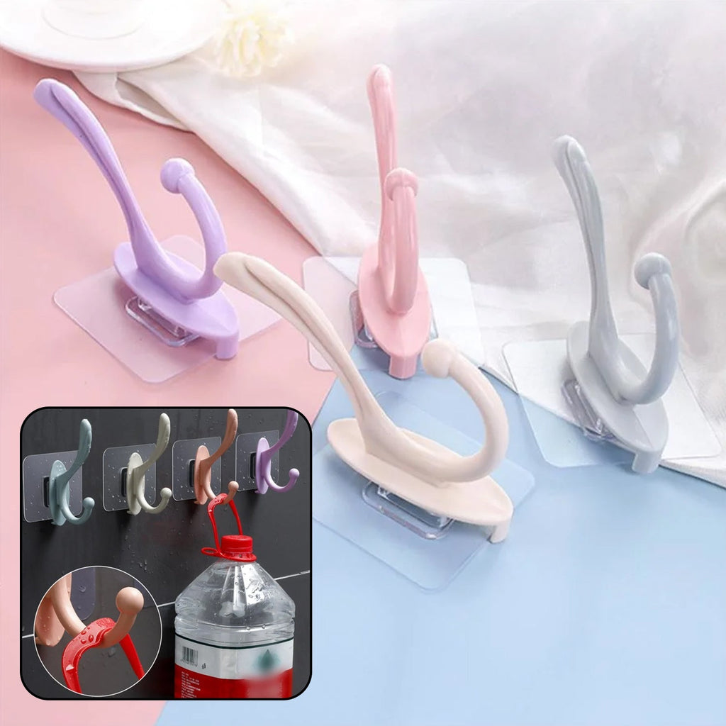 Practical demonstration of the self adhesive wall hook holding a bottle and a cloth.