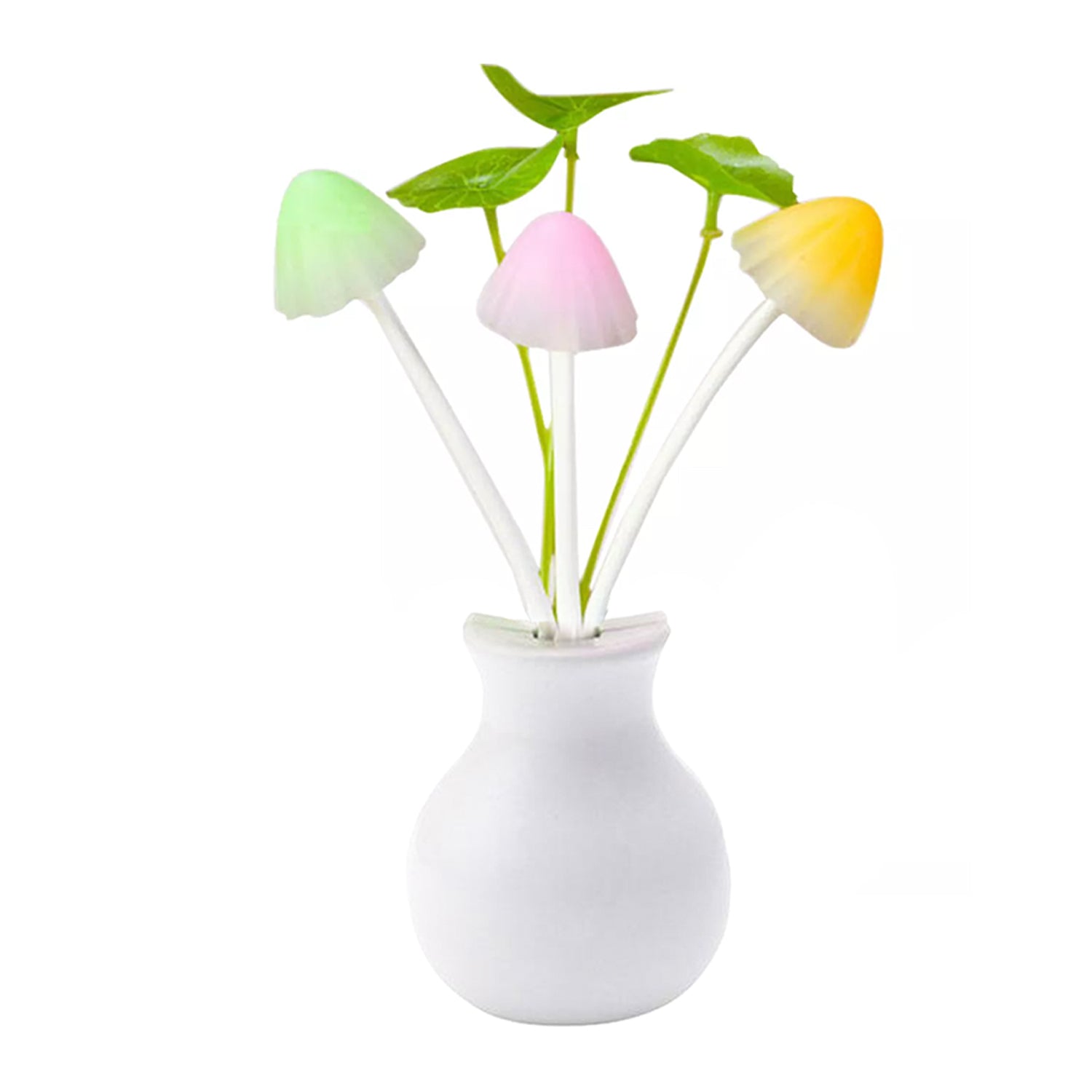 Elegant mushroom night light plugged into a wall socket, providing ambient lighting.