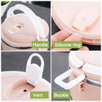 Durable hot lunch box featuring three high-quality stainless steel layers.