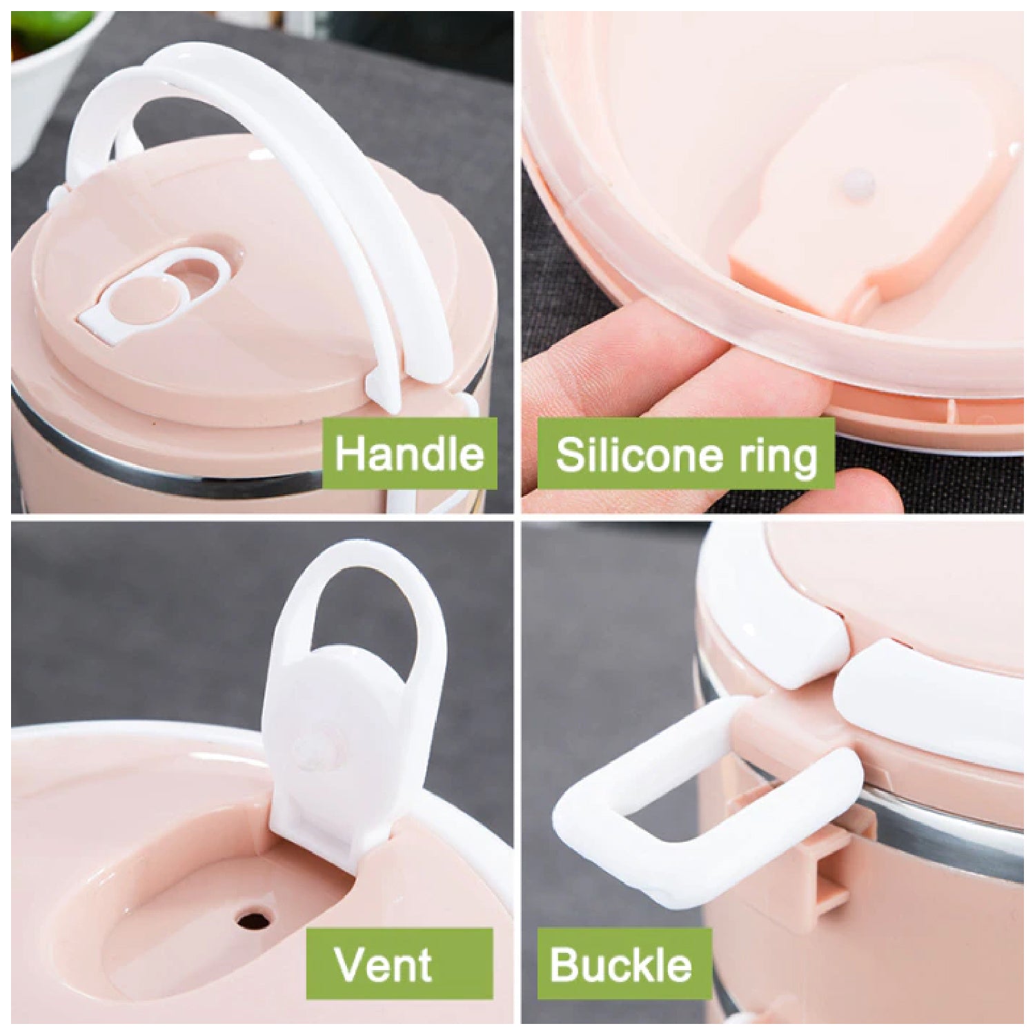 Durable hot lunch box featuring three high-quality stainless steel layers.
