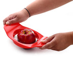 Close-up of the sharp stainless steel blades of the Ganesh Apple Cutter.