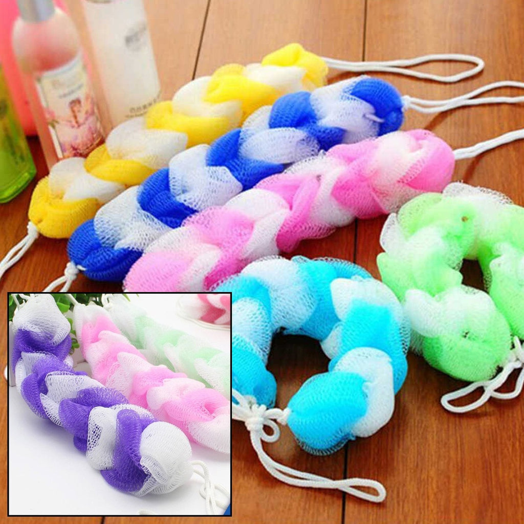 VelvaBloom pack of 6 body scrubbers, shown hanging, for a refreshing shower experience.