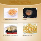 Side view of an electric popcorn maker with corn kernels.