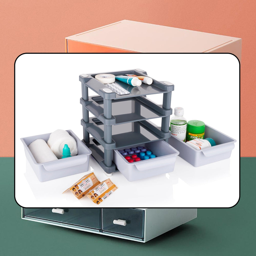 Side angle of the mini 3-layer drawer unit, perfect for small spaces.