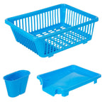Top view of the plastic dish drainer rack with its integrated utensil holder.