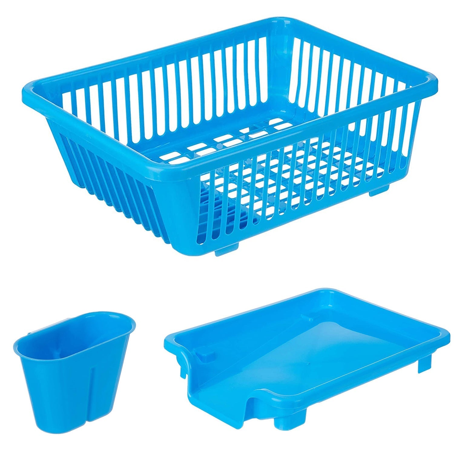 Top view of the plastic dish drainer rack with its integrated utensil holder.