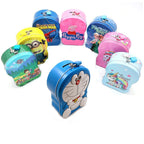 Close-up of the durable metal coin bank, featuring a popular cartoon.