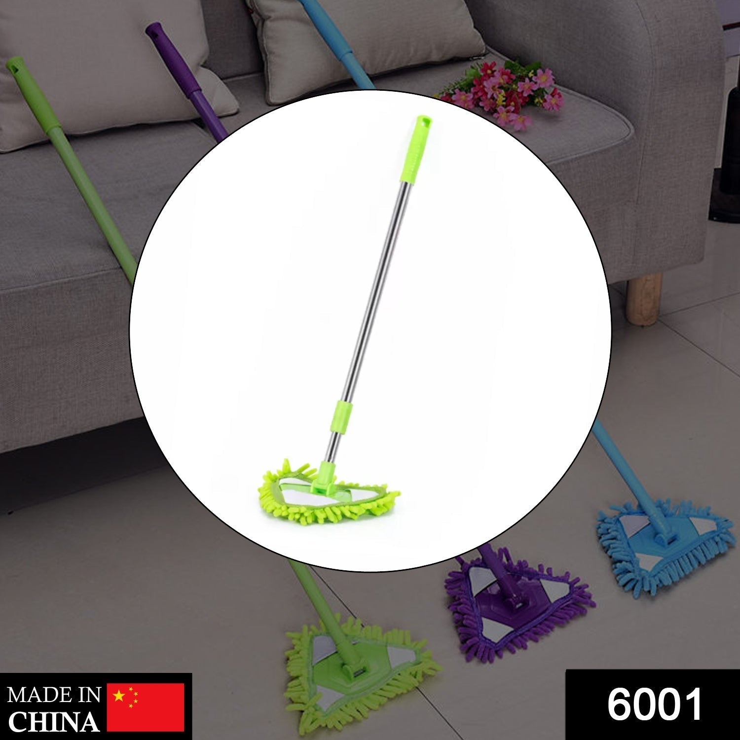 Ergonomic stainless steel handle of the adjustable triangle mop for comfortable grip.