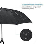 Sturdy windproof umbrella featuring a comfortable C-shaped handle for strong grip.