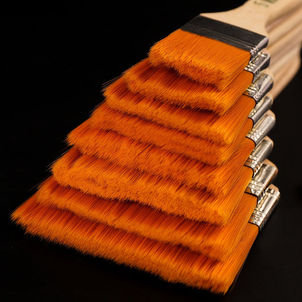 A complete 12-piece Flat Paint Brush Set with synthetic bristles laid out on a clean white background.