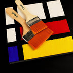 Close-up of the fine synthetic bristles on a flat paint brush, ideal for smooth acrylic painting.
