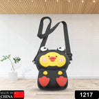 A happy girl wearing the cute children's purse, demonstrating its ideal size and stylish look for everyday use.