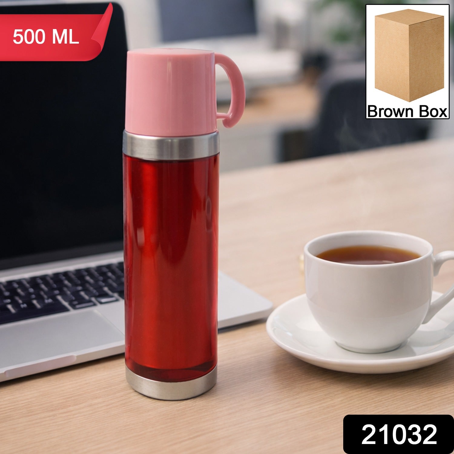 Travel mug with stainless steel base and handle lid for secure grip