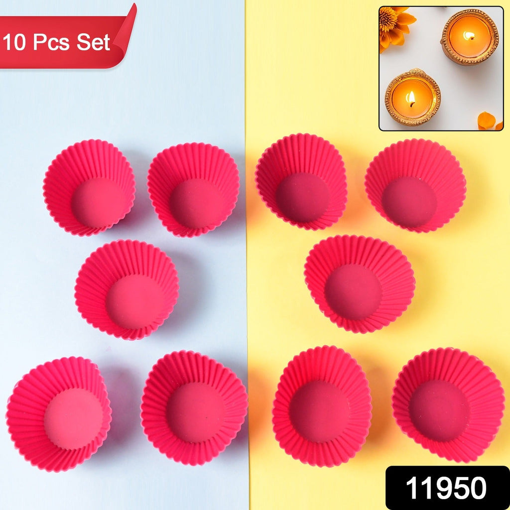 Colorful silicone cupcake moulds ideal for muffins and desserts in a set of 10