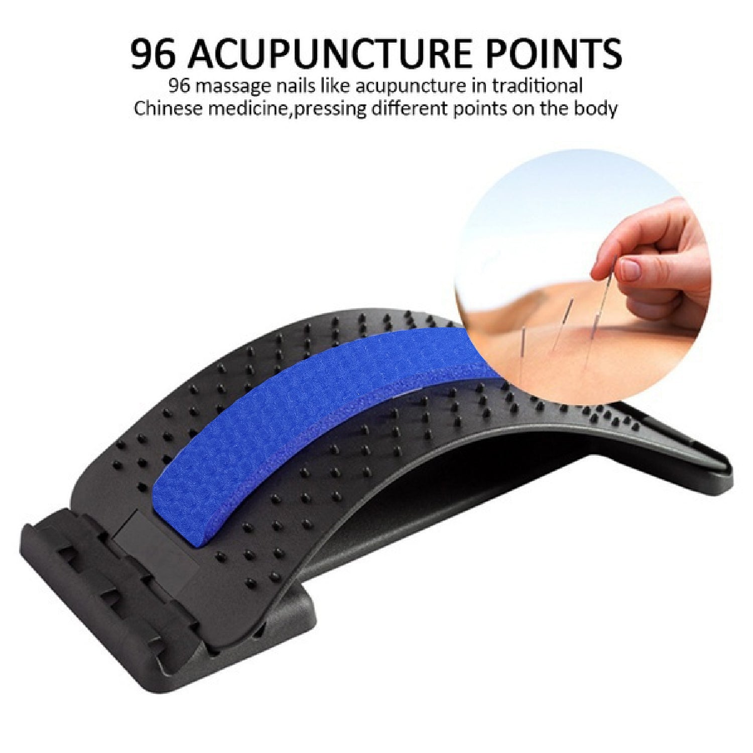 Close-up view of the acupressure points on the back stretcher designed to stimulate circulation.