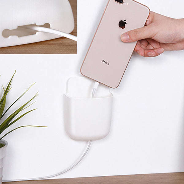 Side view of the wall mounted mobile charger and storage.