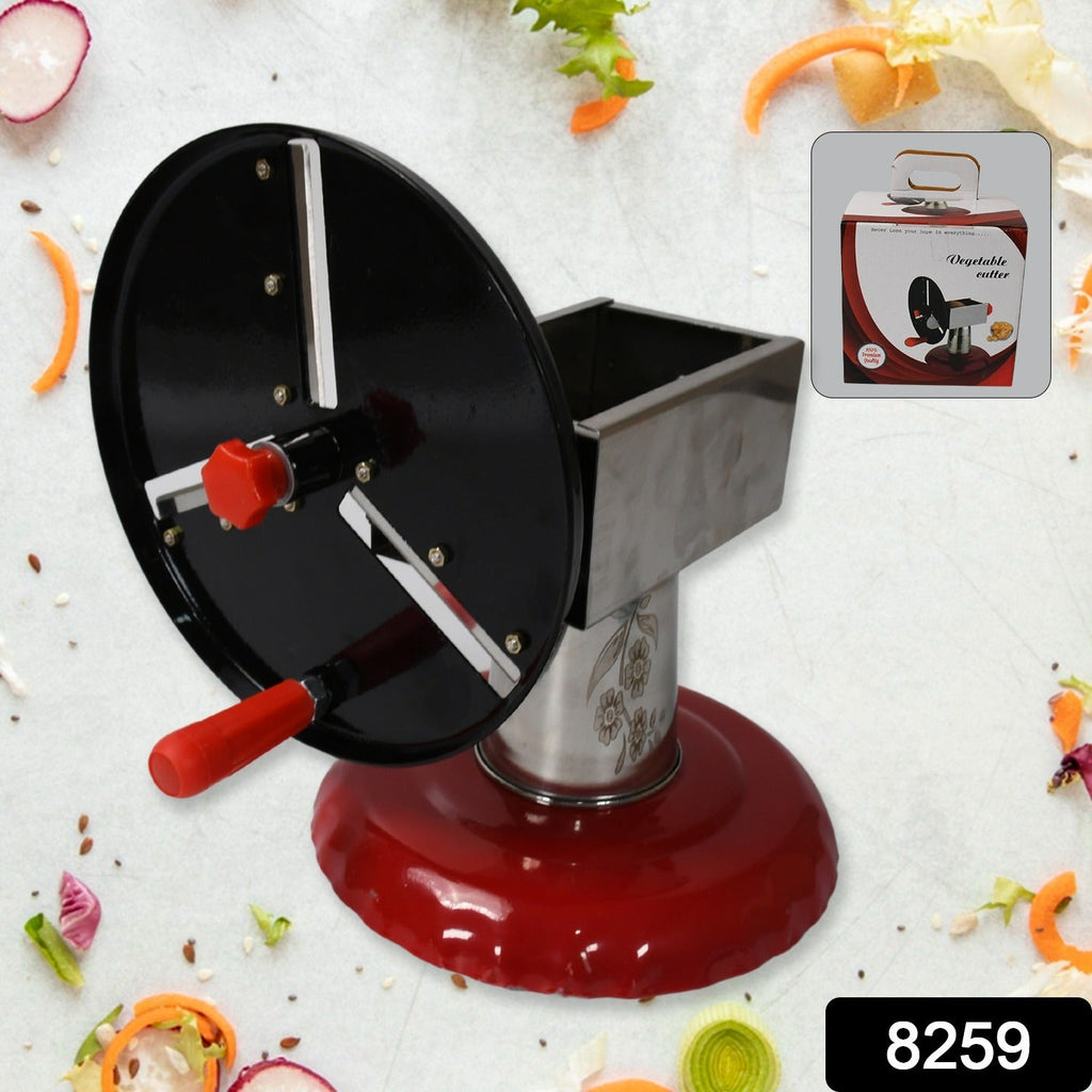 Side view of the stainless steel chips maker, showcasing its sturdy iron wheel.