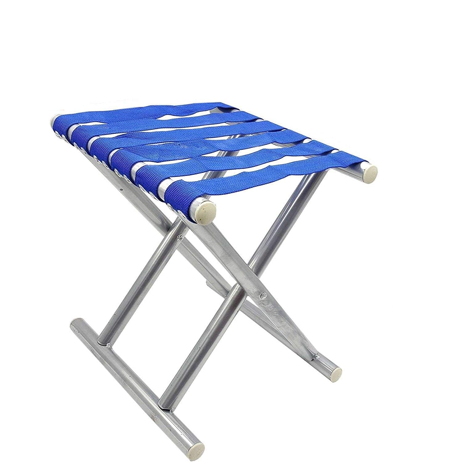 Close-up of the durable construction of the folding travel stool, showing its robust frame and comfortable seat.