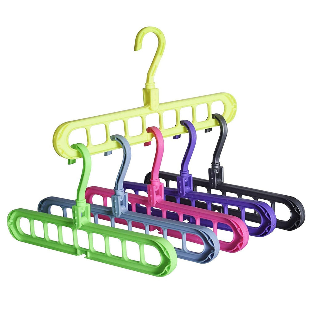 An organised wardrobe section with multiple anti-slip 9-hole space-saving hangers.