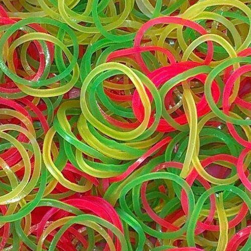 Neatly displayed assorted multicolor rubber bands, perfect for office and school.