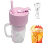 Close-up of the portable juicer's 6 stainless steel blades blending fresh fruits.