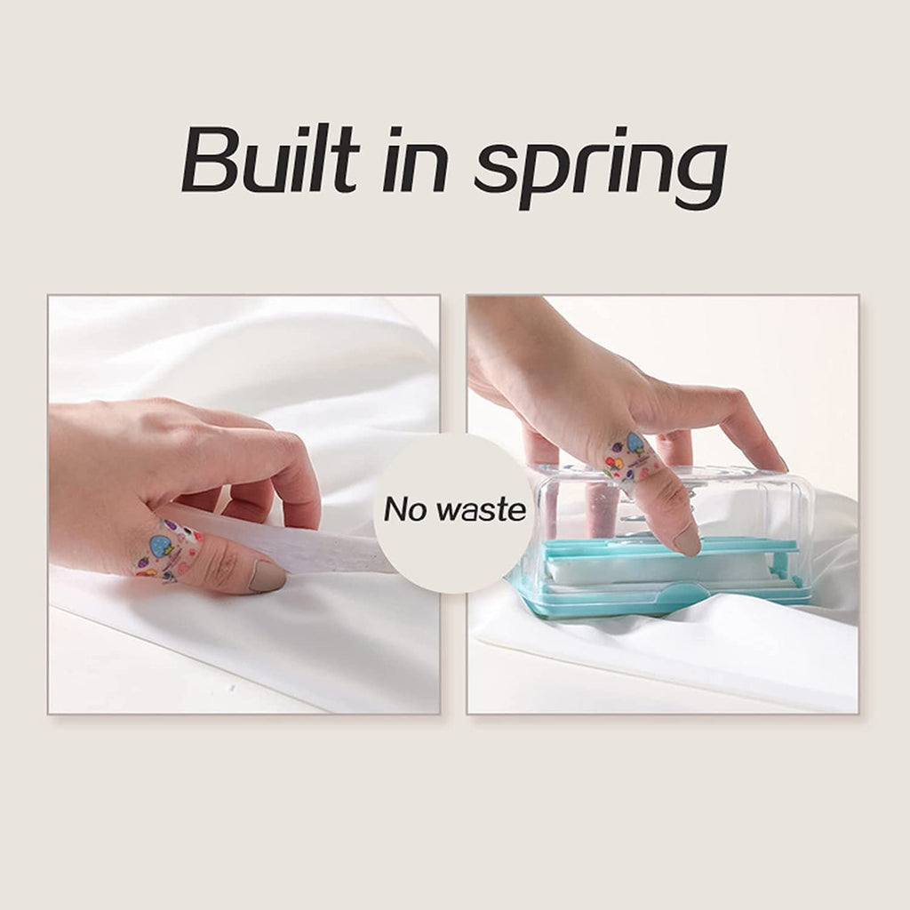 Close-up showing non-toxic rubber roller and transparent dispenser