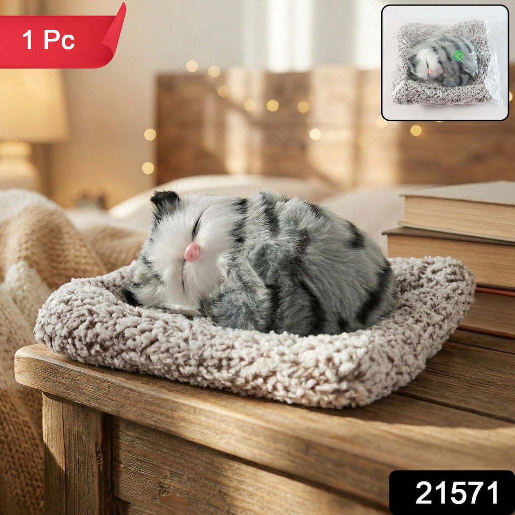 Cute car dashboard cat plush toy with a peaceful closed-eye design