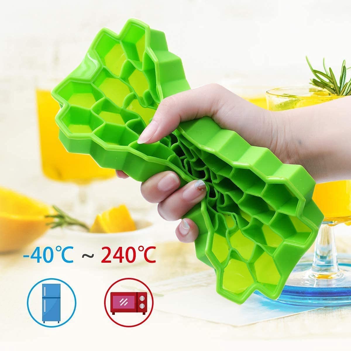 Silicone ice cube tray filled with fresh, ready-to-use ice.