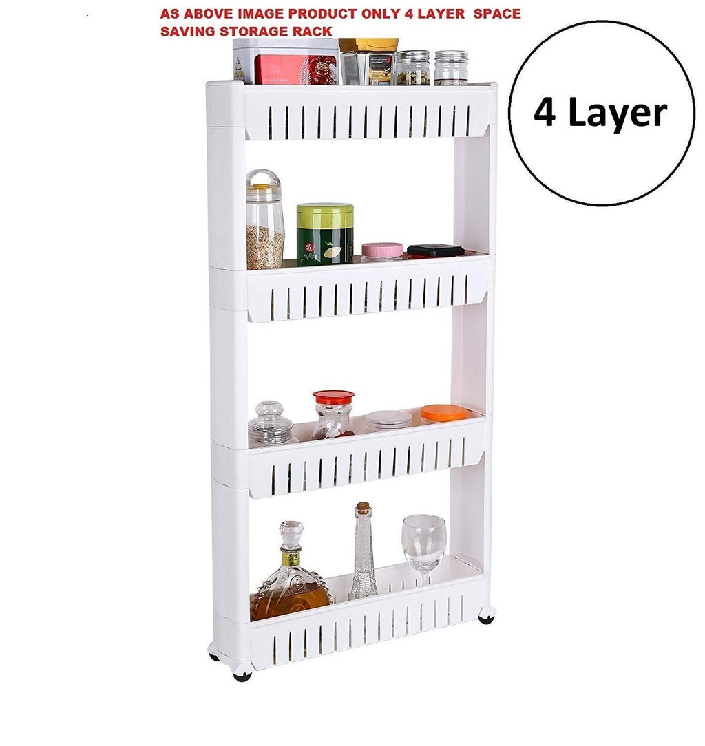 Detailed view of the tiers and sturdy frame of the space saving storage rack.