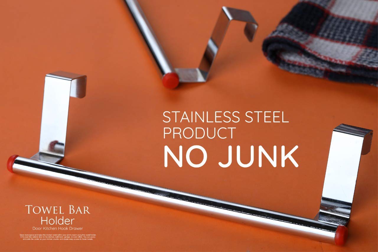 A sturdy stainless steel towel rod installed in a clean, contemporary Indian bathroom.