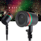 Colorful laser light patterns enhancing the ambiance of a garden at night.