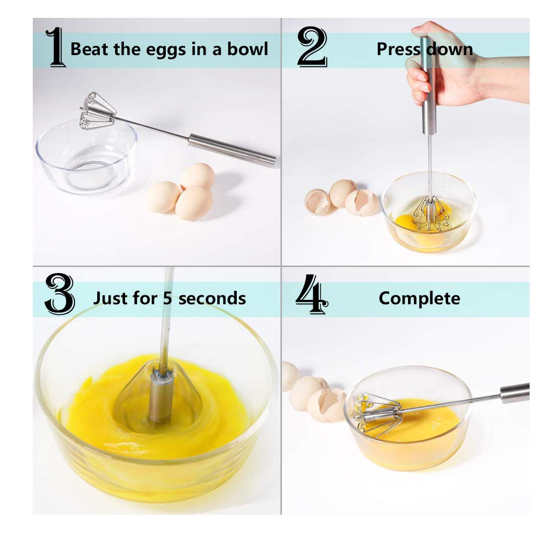 A stainless steel hand blender demonstrating its mixing capabilities.