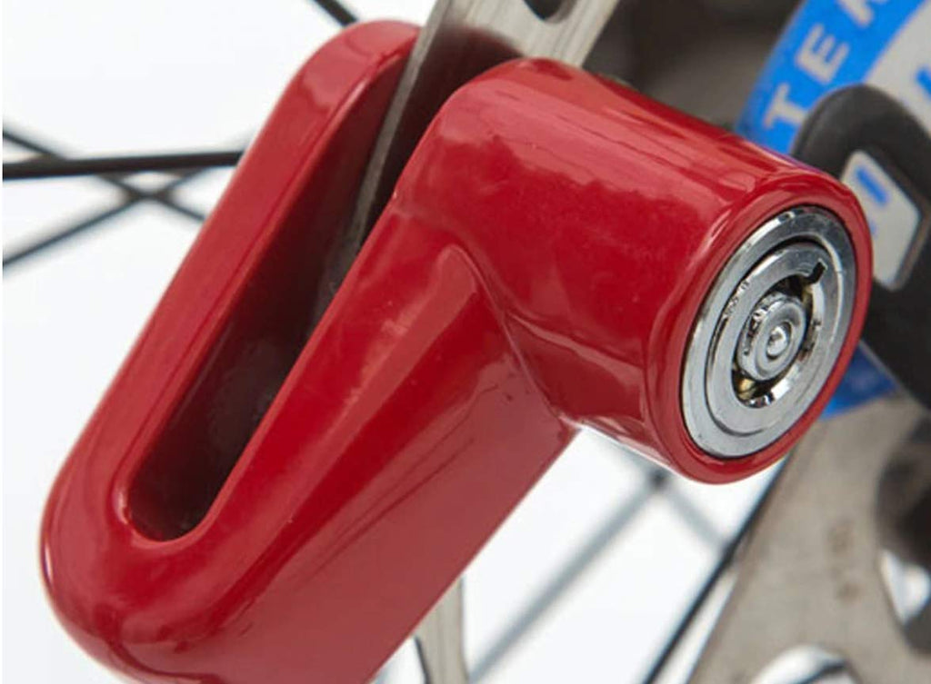 Efficient wheel lock for bike and scooter security, demonstrating compact size.