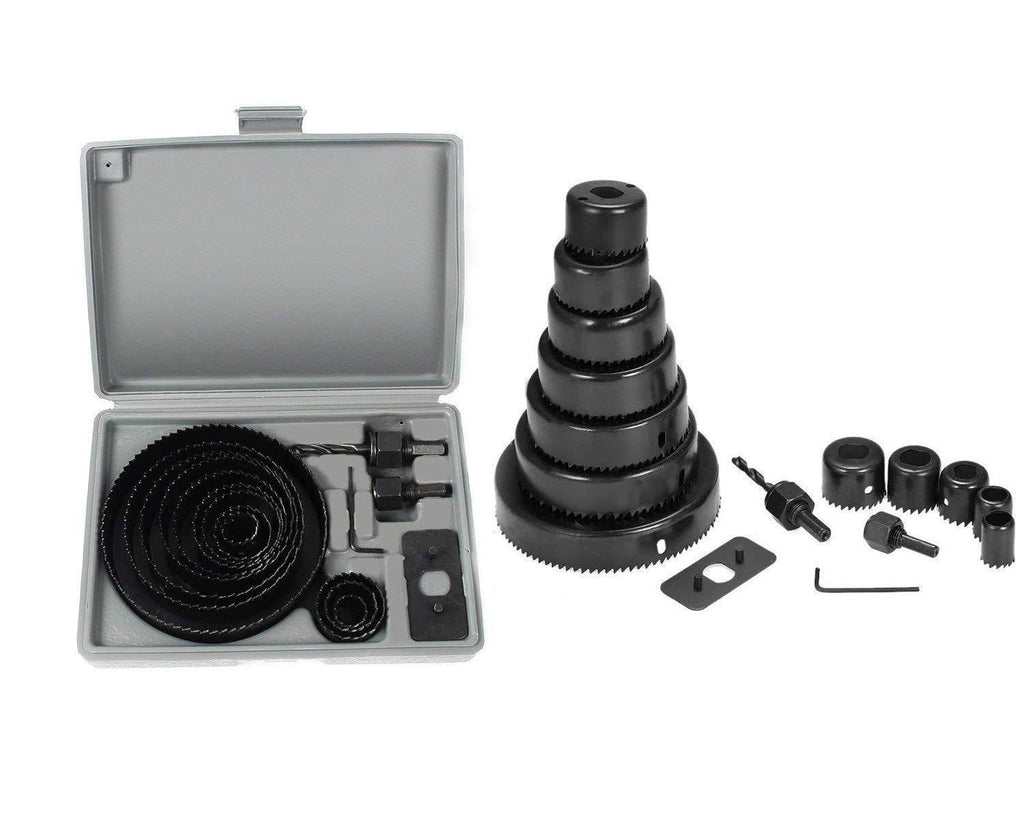 Detailed view of the various sizes of HSS hole saw bits included in the 16-piece kit.